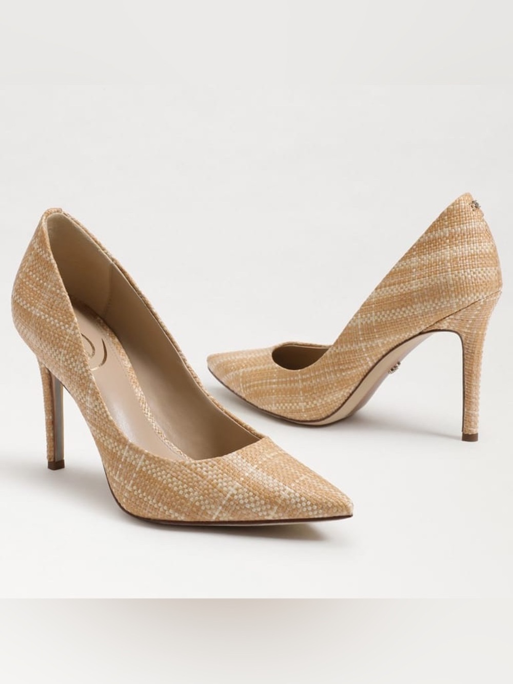 Sam Edelman Hazel Pointed Toe Pumps in Natural Multi Raffia Sz 7